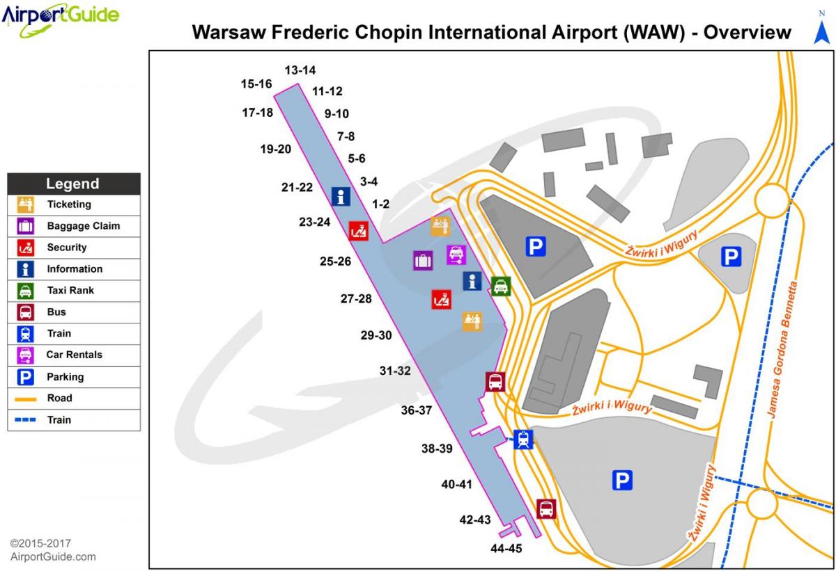 Վարշավայի օդանավակայանը waw քարտեզի վրա